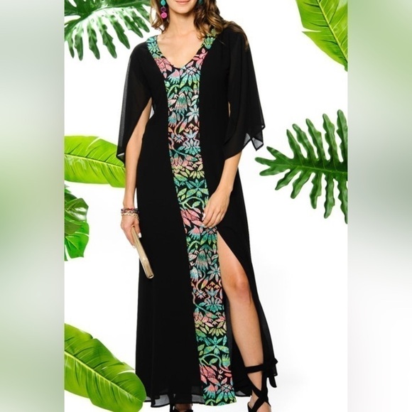 Elaine Turner Embroidered Tia Black Maxi Dress - Medium - Picture 1 of 16